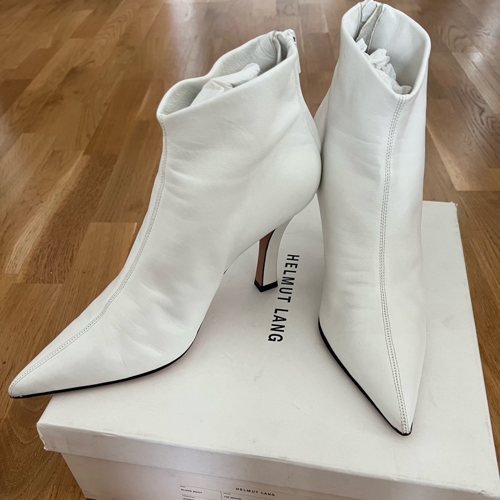 Helmut Lang White Leather Glove Ankle Boots